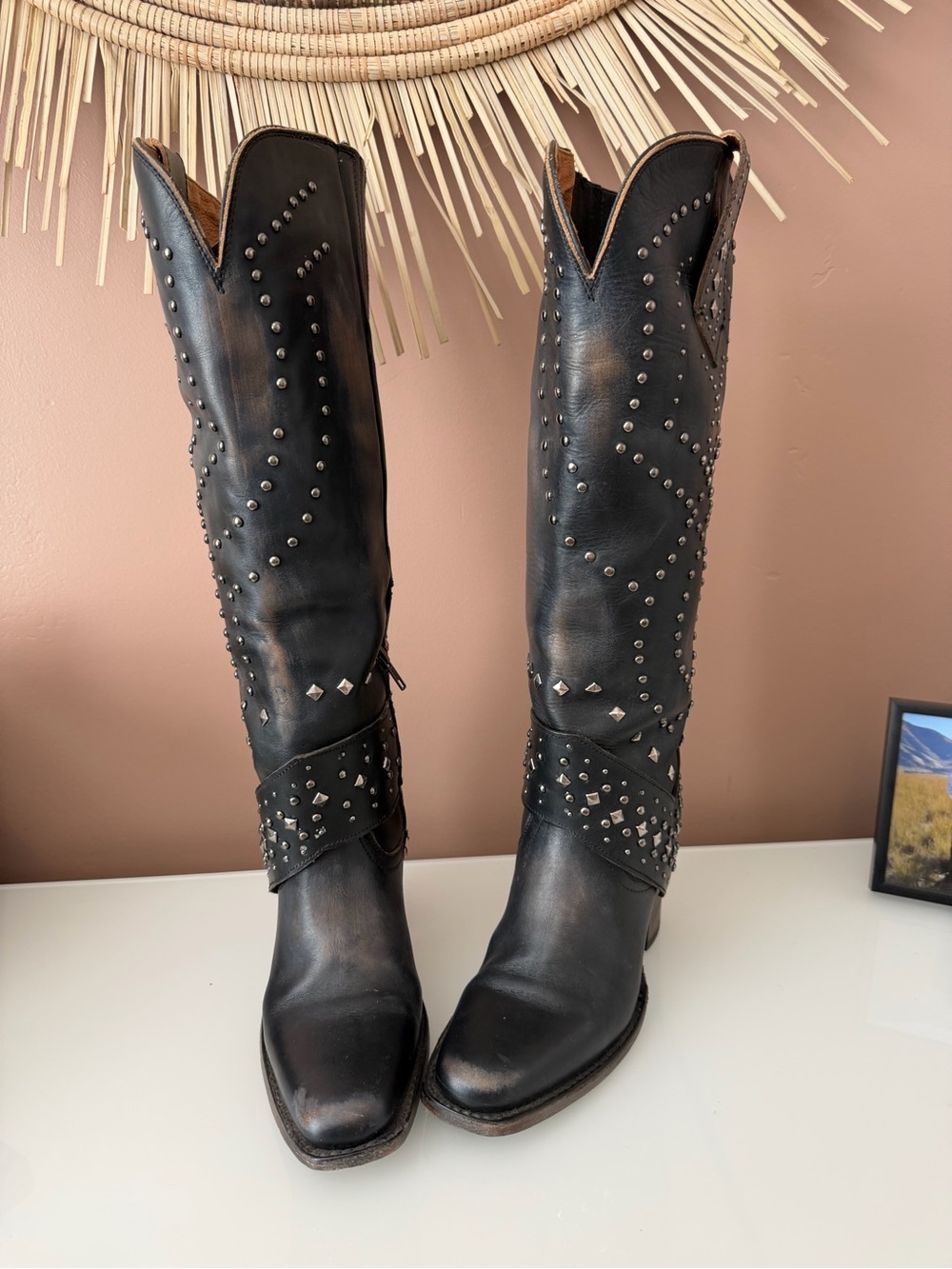freebird Black Over-the-Knee Studded Western Boots